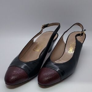 Ferragamo Slingback Kitten Heel Womens Shoes‎ Size 7